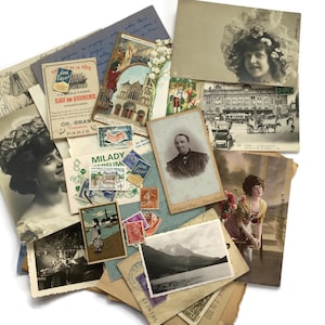 French Paper Ephemera Bundle: 65+ Vintage Postcards, Stamps, and Documents