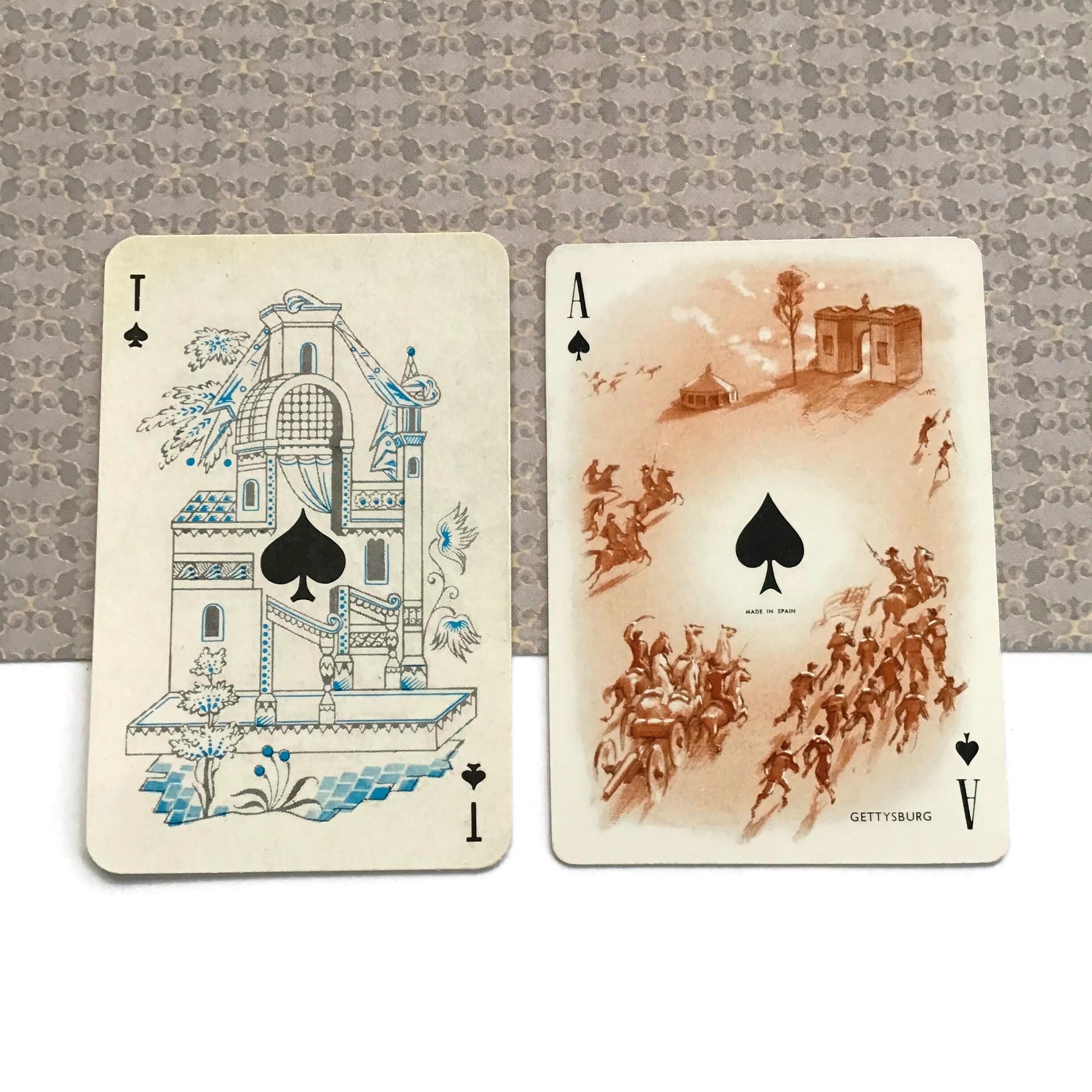Ace of Spades Playing Cards Pair, Architectural and Sepia Scene, C