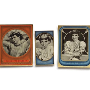 Carte per sigarette vintage Claudette Colbert – Set di 3 carte Bunte Filmbilder per star del cinema tedesco