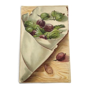 Antike Postkarte – Stachelbeeren in einer Papiertüte (1900er Jahre)