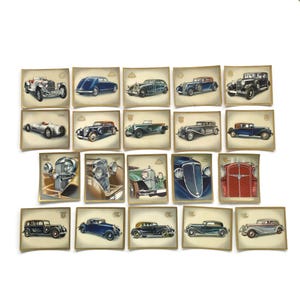 Conjunto de 20 cartões de cigarro vintage – carros clássicos da década de 1930 – itens colecionáveis automotivos