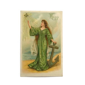 Antica cartolina olandese - Donna con ancora - Scena simbolica di "speranza" - Cartolina d'epoca in rilievo - Pubblicata nel 1900