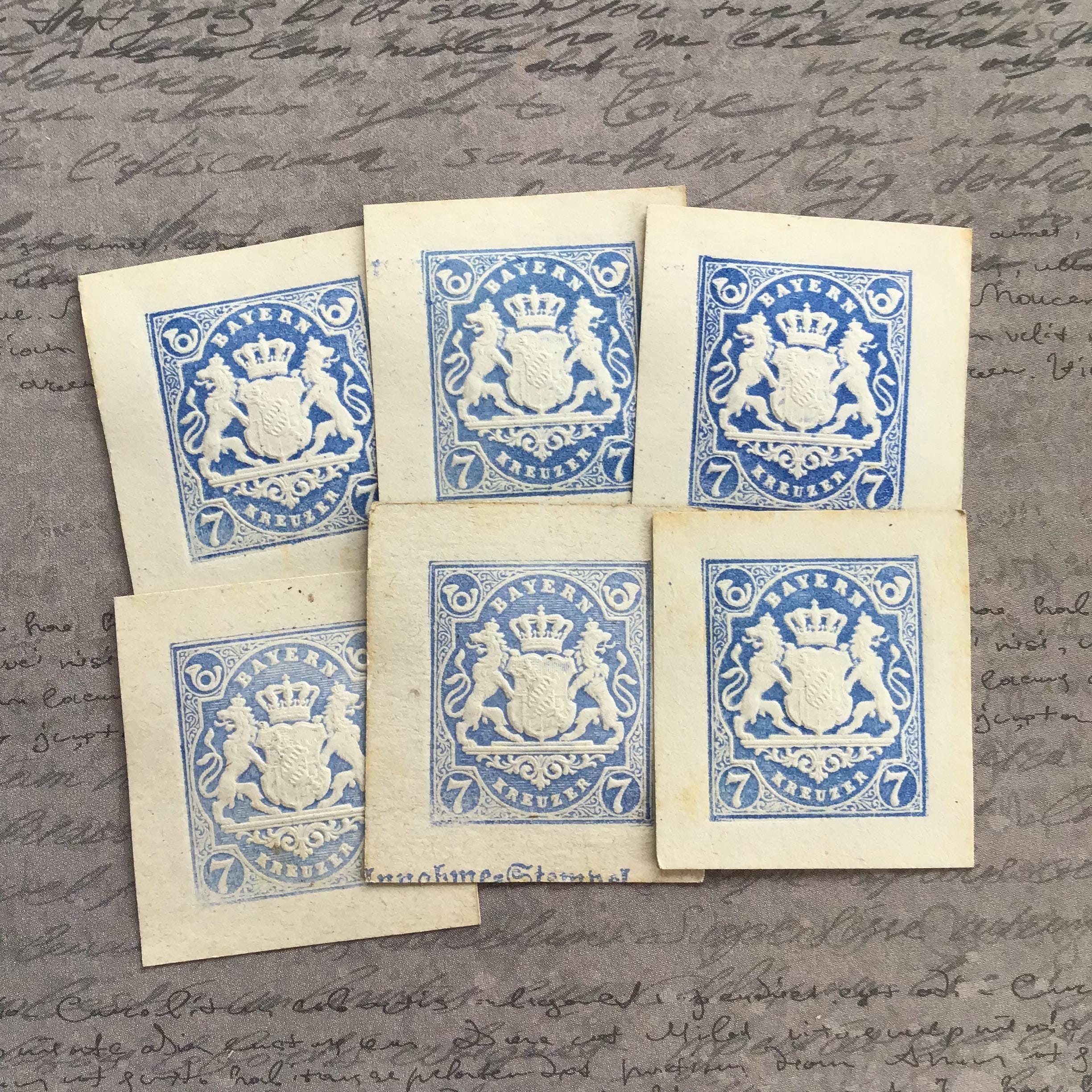 バイエルン州クロイツァー郵便切手（青色紋章入り、1880年代～1890年代