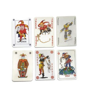 Vintage Joker Playing Cards – Lot of 6 Mixed Designs, Bold Colors & Patterns, 1980s–2000s