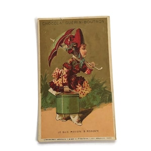 Antike französische Handelskarte – Chocolat Guérin-Boutron, Elegante Kinderillustration, Werbung der 1890er Jahre