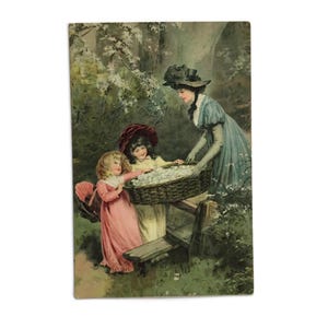 postale antique | Mère et enfants édouardiens | Illustration vintage romantique