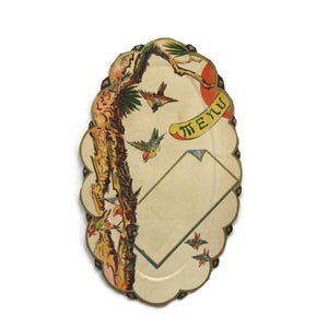 Cardápio francês antigo – Papagaios e bambu – Journal des Demoiselles – Ilustrado Paris Ephemera c. 1900