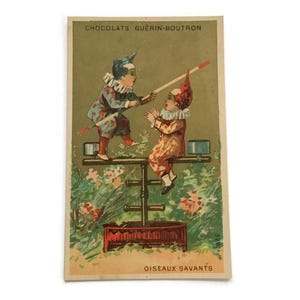 Antique French Trade Card – Victorian Children as Trained Birds, Paris c. 1890s