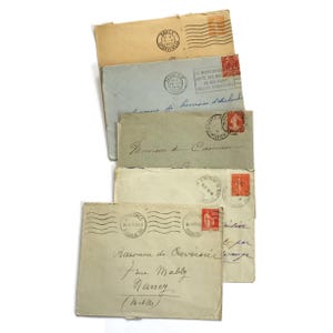 Sobres franceses antiguos / Conjunto de efímeras de las décadas de 1930 y 1940 con sellos y matasellos / Cartas antiguas vacías de Nancy y Metz
