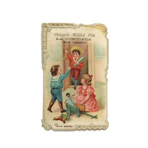 Vintage Williot Chicorée Trade Karte mit Kindern, Puppe und Spielzeug - French Ephemera