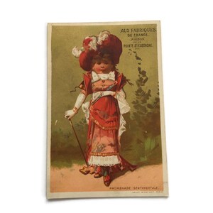 Antike französische Handels Karte – ""Promenade Sentimentale"" – um 1890 Lithographie."