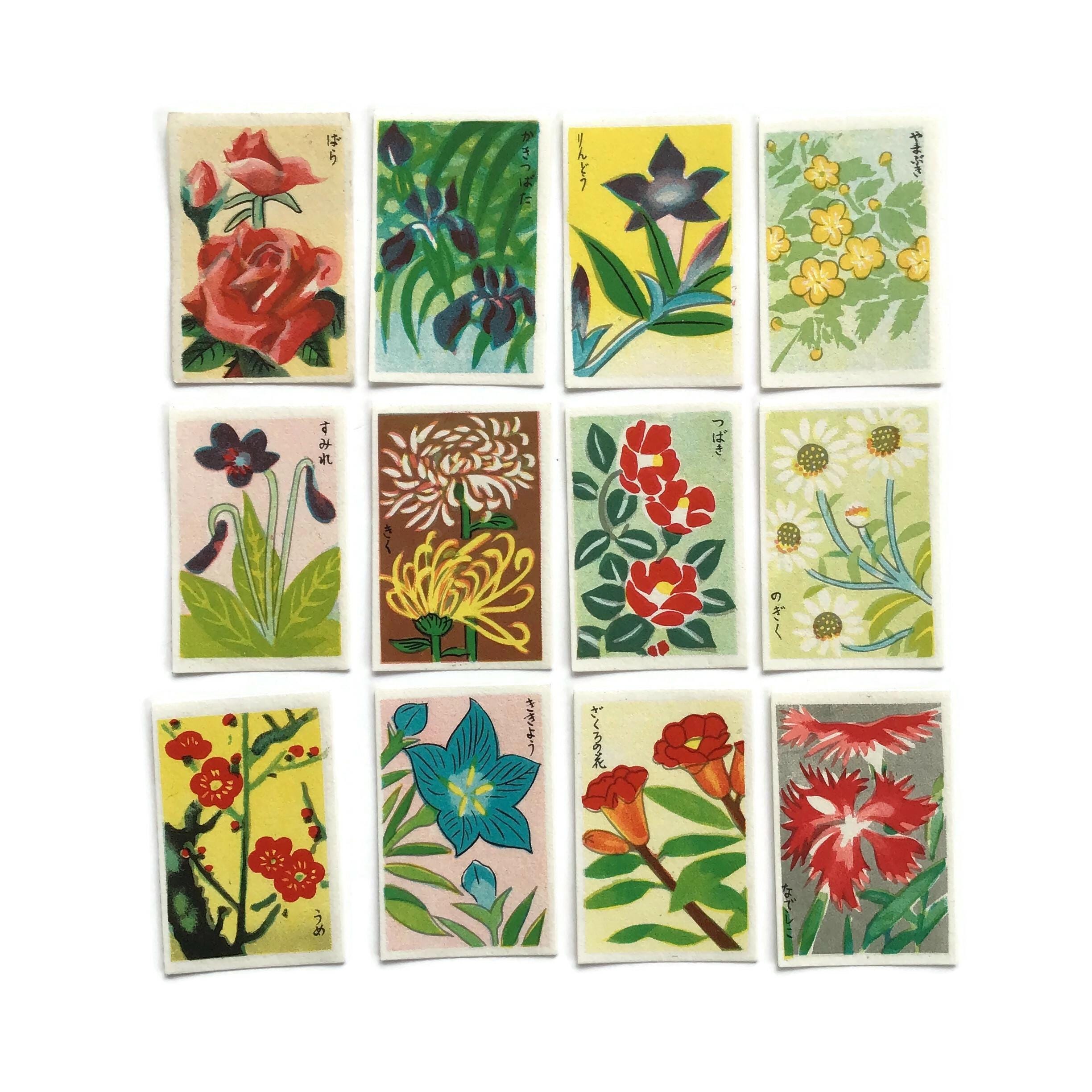 ヴィンテージ日本の花柄マッチ箱ラベル：ミッドセンチュリーの