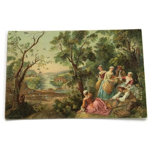 Antike französische Rokoko Postkarte – Nicolas Lancret “Frühling” Pastoralszene, Anfang der 1900er Jahre