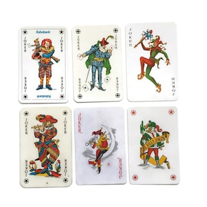 Vintage Joker Playing Cards – Lot of 6 Mixed Designs, Mid- to Late 20th Century