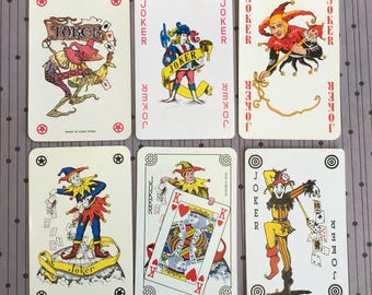 ヴィンテージ ジョーカー トランプ ロット – カラフルなハーレクイン