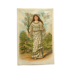Antica cartolina olandese - "Vrede" Signora della Pace - Cartolina d'epoca in rilievo - Spedita negli anni '10
