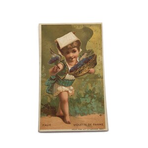 Carte postale ancienne de France – Petite fille représentant l'Italie – Violettes de Parme