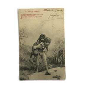 Cartão postal vintage desgastado pelo tempo – com falhas, desbotado e cheio de charme – peça efêmera europeia antiga