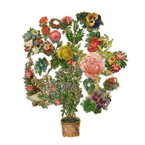 Collectie antieke bloemenschroot – 20 gestanste stukken – Victoriaans reliëfpapier Ephemera – Diverse maten – Junkjournal of knutselprojecten