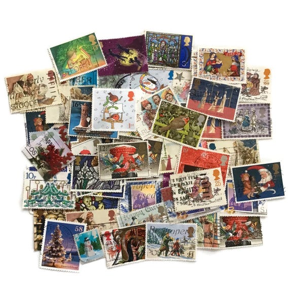 Vintage Christmas Stamps – Holiday Ephemera from UK & World – 1960s–2000s Mixed Lot (50)