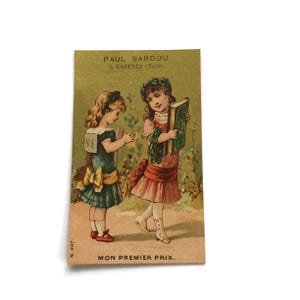 Vintage französische Handelskarte - Viktorianische Schulmädchen, Werbedruck des 19