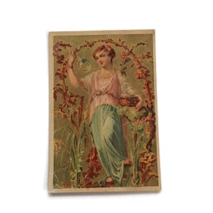RESERVIERT für LAREN JULI Antike französische Handelskarte – Feenmädchen mit Fächer im Garten – Carcassonne-Werbung, c.1890s