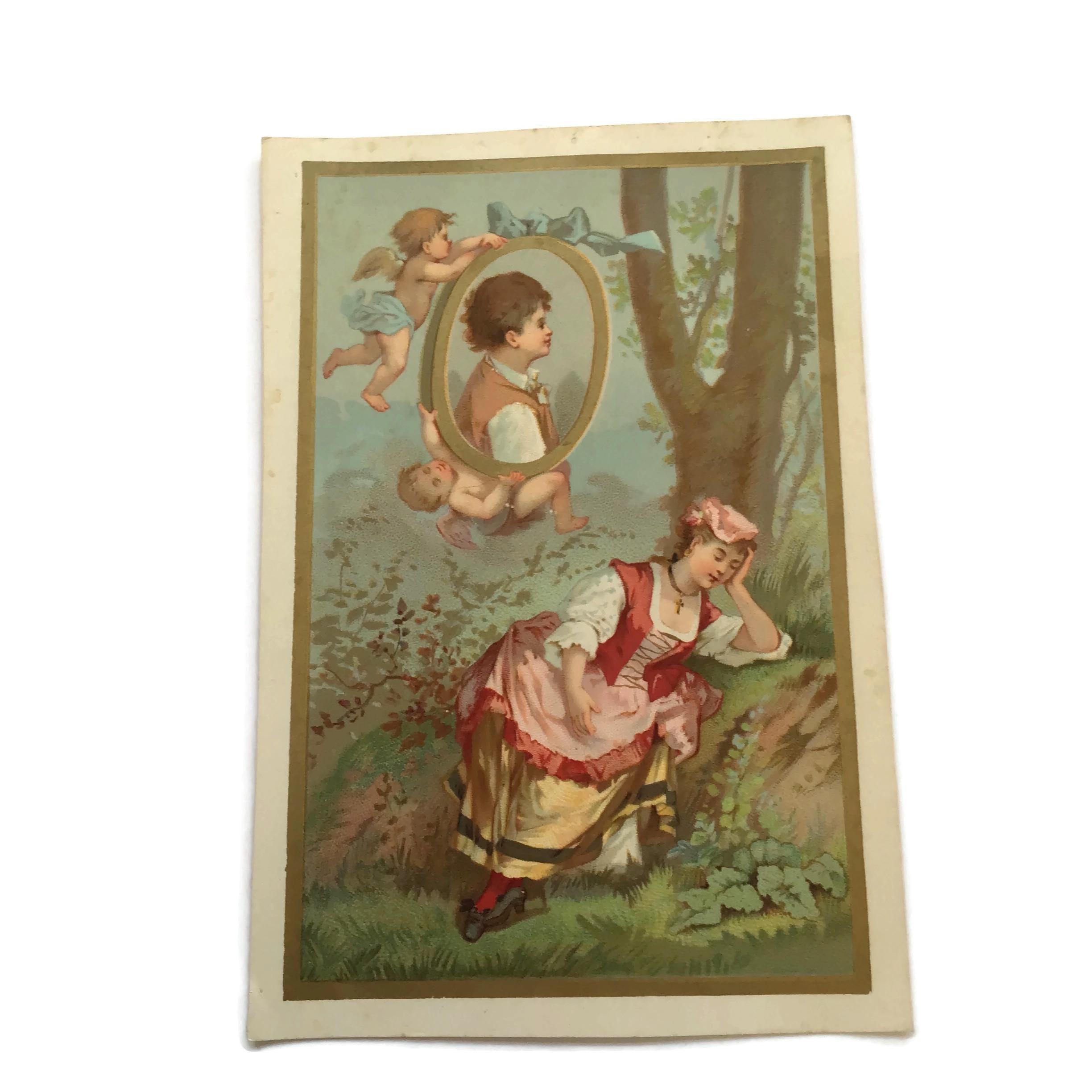 ビクトリア朝の天使の版画：ロマンチックなアンティークトレードカード