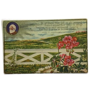 Postal antigua: cita de Henry W. Longfellow, ilustración floral de principios del siglo XX