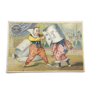 Antike französische Verkaufskarte – Amidon Remy – Viktorianische Clown-Werbung