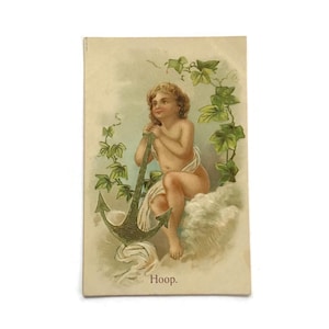 Antica cartolina in rilievo – Cherubino con ancora – Simbolo di speranza – Inizio del 1900
