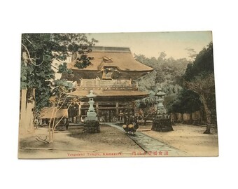 Antique Japanese Postcard - Yengakuji Temple, Kamakura - Hand-Tinted Vintage Architecture Scene