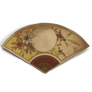 Antieke Franse menukaart – waaiervorm met bloementros en blanco medaillon – art nouveau, ca. 1900