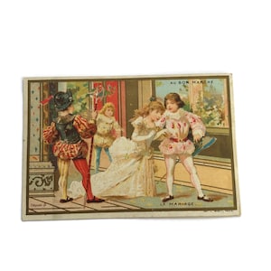 Antica carta commerciale francese – Carta scena matrimonio vittoriano – Illustrazione Belle Époque anni 1900