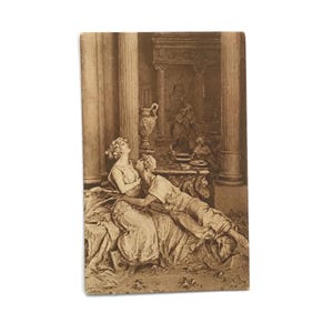 Antique Italian Postcard – Quo Vadis Sculpture by D. Mastroianni – Vinicio e Licia al triclinio – Sepia RPPC – Early 1900s