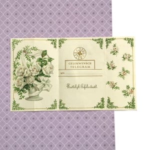Vintage Belgian Wedding Telegram – White Roses & Green Garland (Dutch, c. 1930–1950)