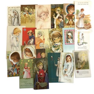 Cartes de communion vintage françaises - Jeu de 20 cartes saintes illustrées - Années 60-80 avec légère usure