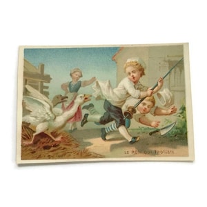 Carte postale ancienne de France – « Le Roi qui proteste » – Scène de cuisine humoristique du XIXe siècle – Petits cuisiniers et Goose Chase