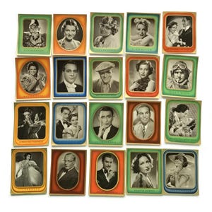 Set van 20 vintage sigarettenkaarten – filmsterren uit de jaren 1930 – nostalgische verzamelobjecten – actrice acteur