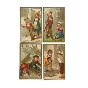 Cartes postales françaises anciennes – Enfants victoriens malicieux – Série Humour – Éphémères du XIXe siècle