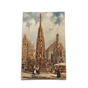 Carte postale vintage – Schöner Brunnen, Nuremberg, série Oilette de Tuck