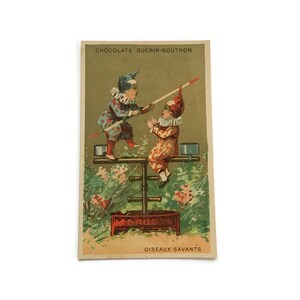 Cartão Guerin-Boutron Vintage - Oiseaux Savants, Jousting Clowns