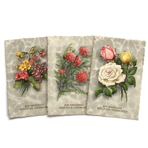 Vintage Blumen Namenstag Postkarten - 3er-Set Österreichische Karten – “Zum Namenstag” Grüße