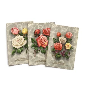 Set mit 3 Vintage österreichischen Blumenpostkarten - Zum Namenstag Grußkarten, Botanische Druckserie