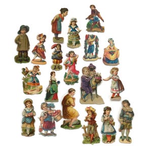Antieke kinderstansjes – Victoriaanse restanten van 20 stuks – Speels kortstondig papier – Vintage ambachtelijke papiervoorraad voor tijdschriften en collage