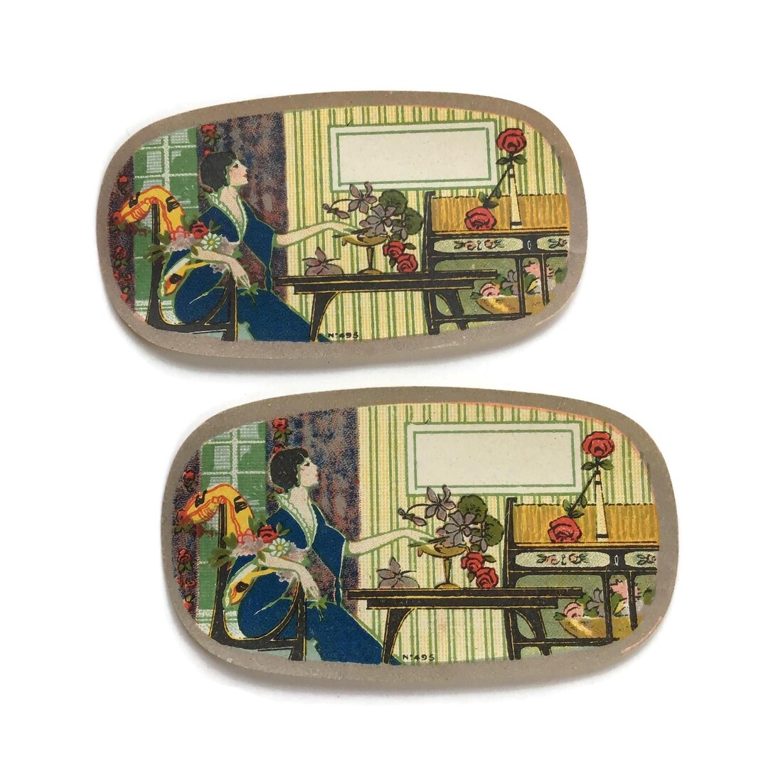 Vintage Art Deco Labels Elegant Woman at Dressing Table set of 2 - Etsy