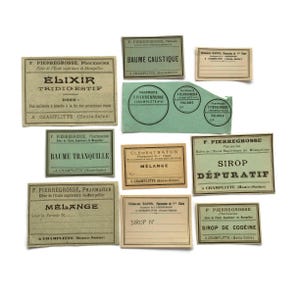 Antique French Apothecary Labels – 1900s Pharmacy Ephemera from Champlitte, Set of 10