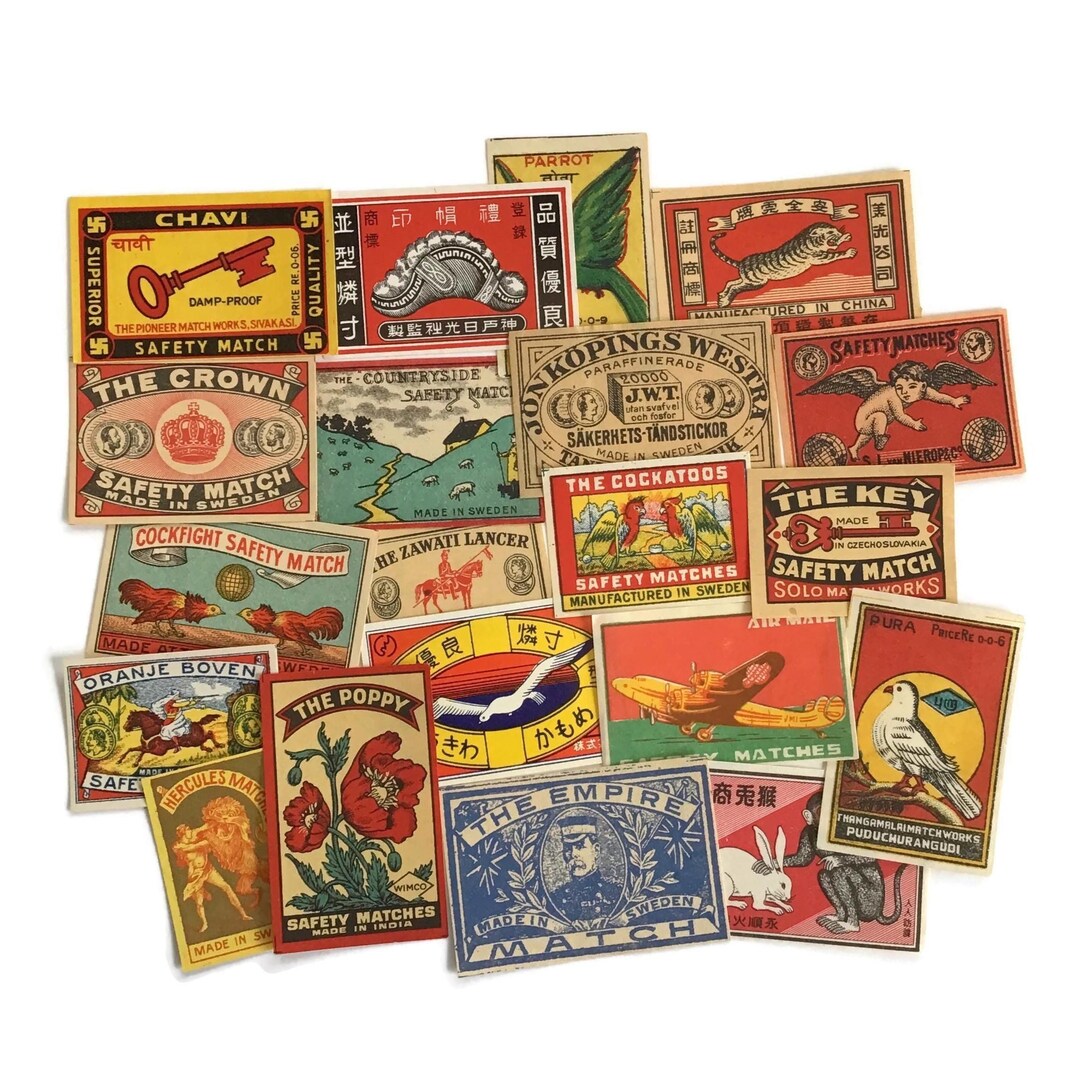 Matchbox Label Vintage Matchbox Labels: Mid-century International Designs, Set of 20 ...