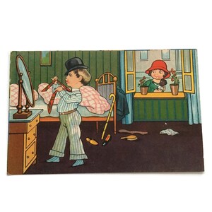 Postal holandesa antigua: niño disfrazado, ilustración de los años 30