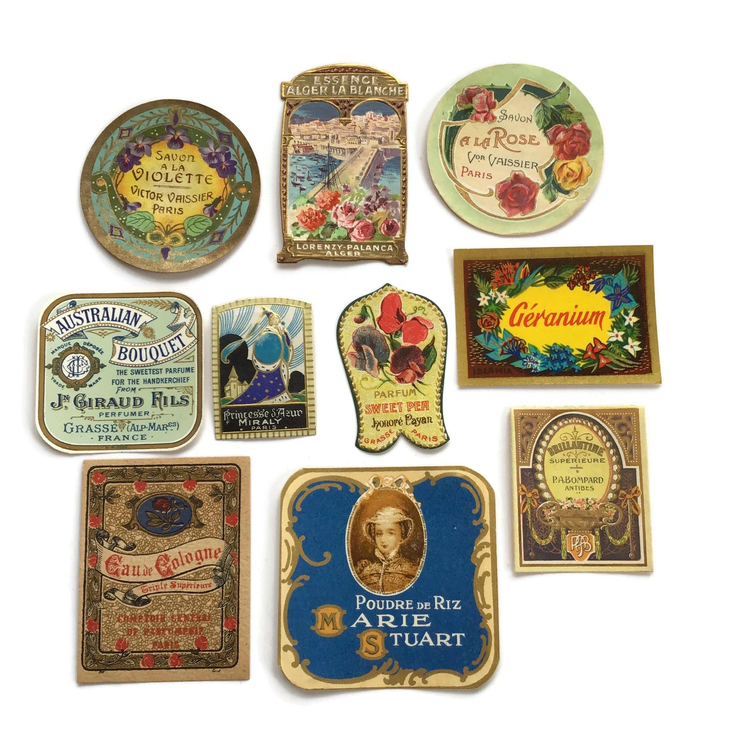 Set of 10 Antique French Perfume & Soap Labels – Colorful Belle Époque Advertising Art