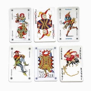 Vintage Joker Playing Card Lot – Colourful Harlequin & Jester Designs – Set of 6